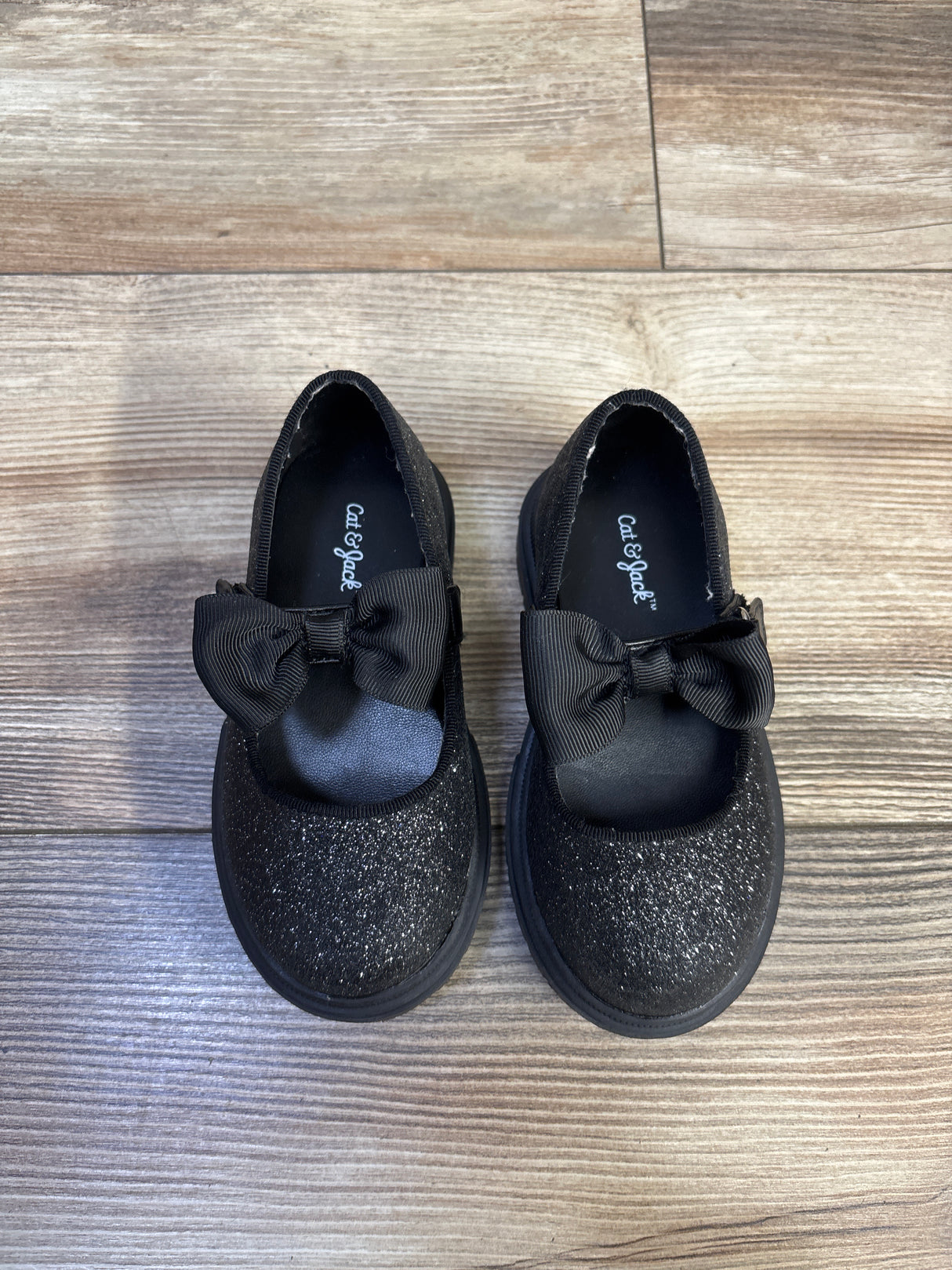 Cat & Jack Kori Lug Sole Mary Jane Flats Black Glitter sz 7c