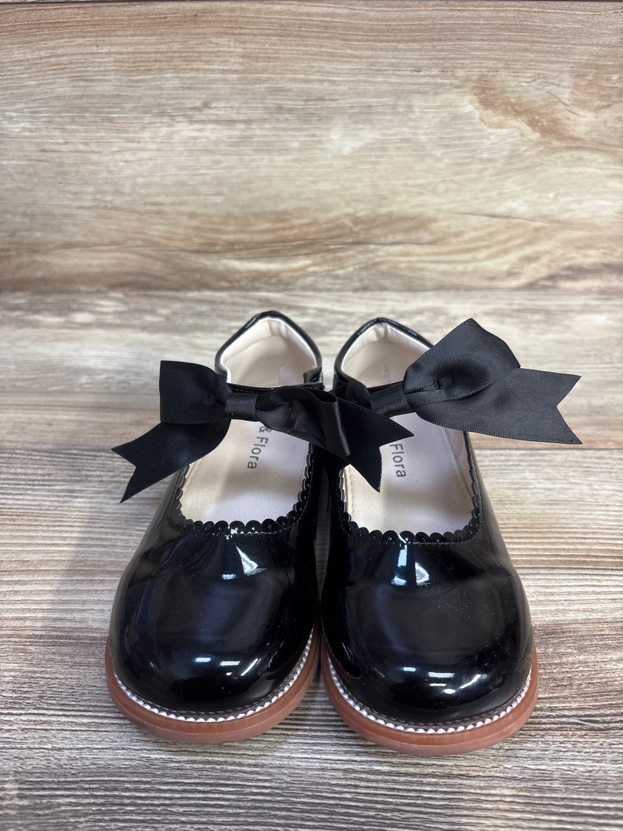 Felix & Flora Patent Leather Bow Mary Jane Flats Black sz 11c