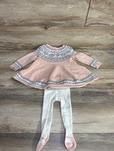 Max Studio 2pc Heart Chunky Knit Dress & Footed Tights Pink sz 6-9m