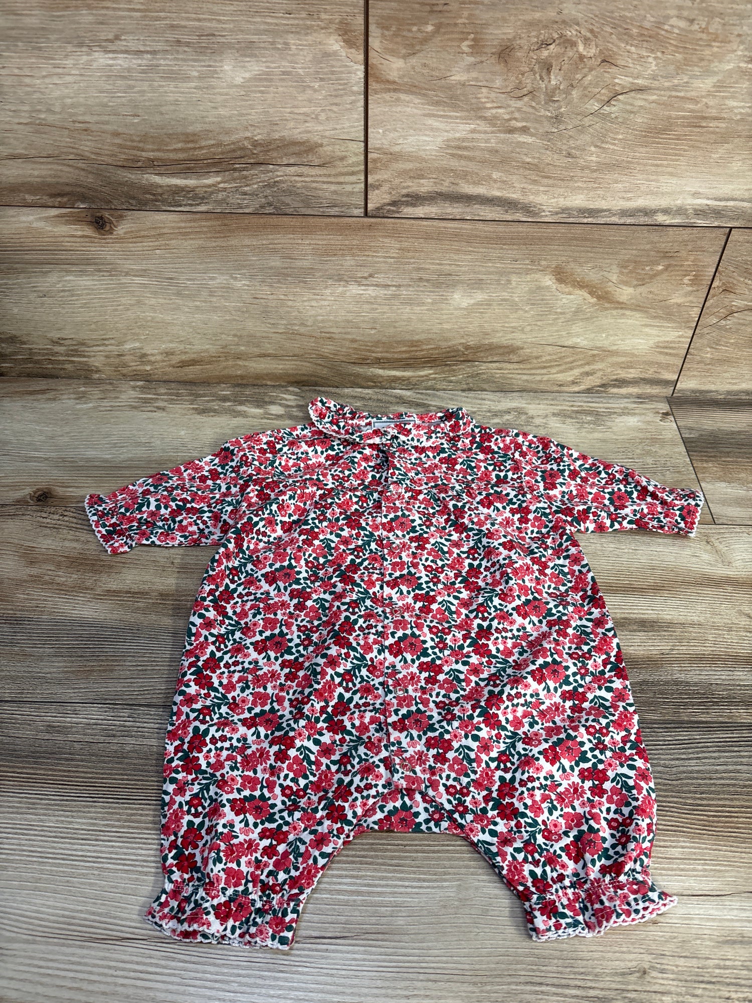 Petite Plume Twill Floral Romper Red sz 0/3m