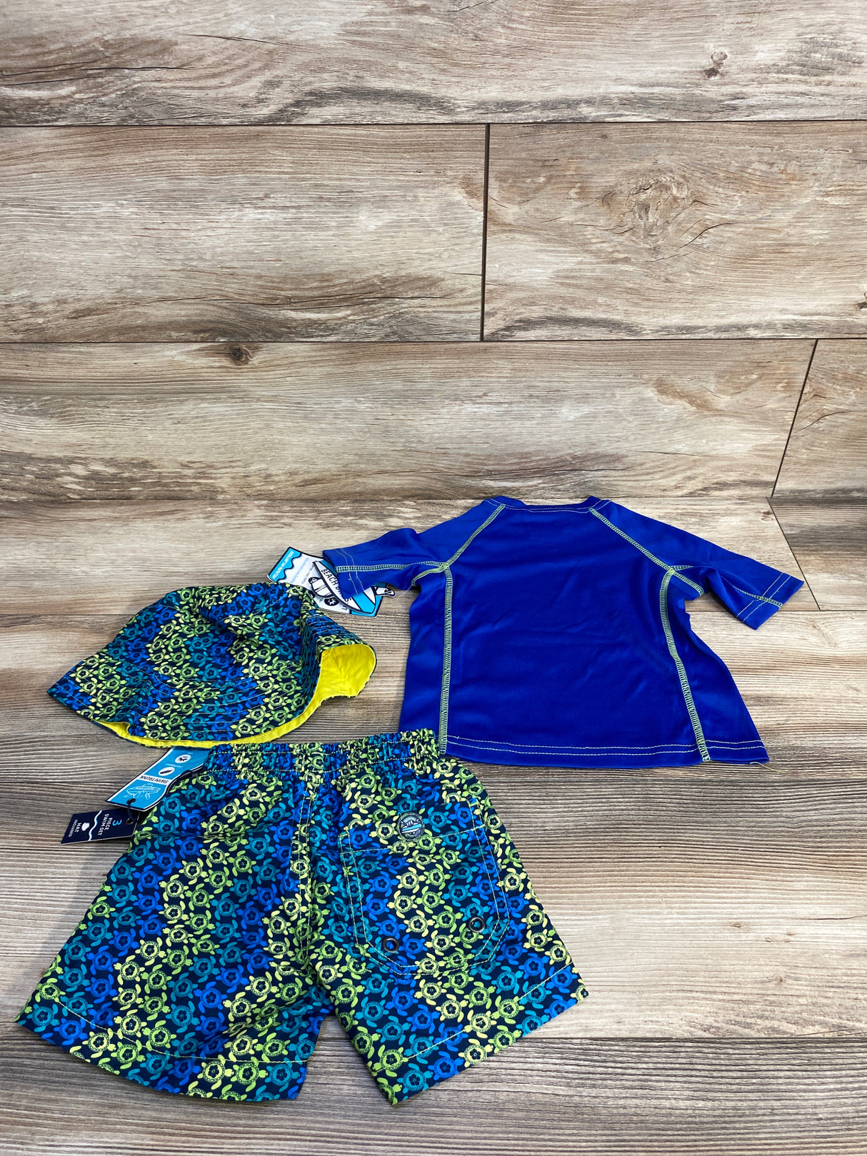 NEW Beach Bros 3pc Rashguard & Swim Trunks Set Blue sz 2T