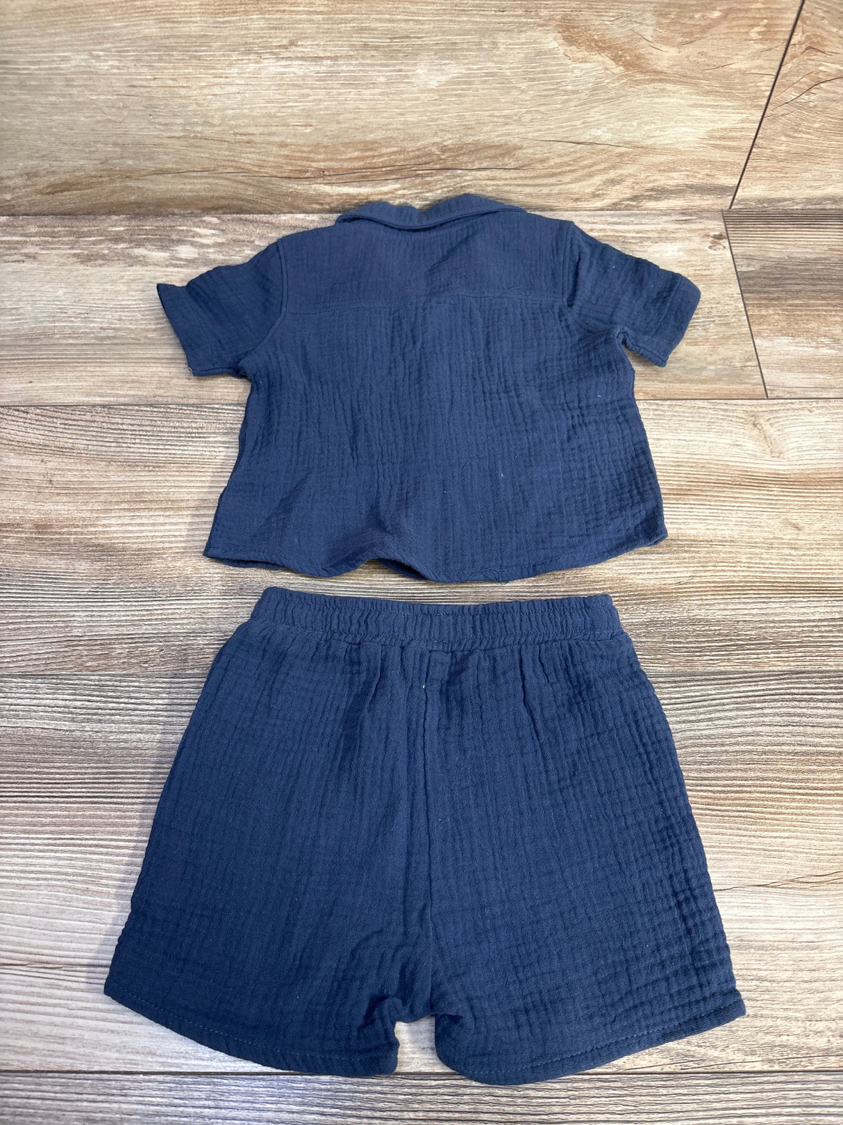 7 For All Mankind 2pc Gauze Button-Up Shirt & Shorts Set Navy sz 3/6m