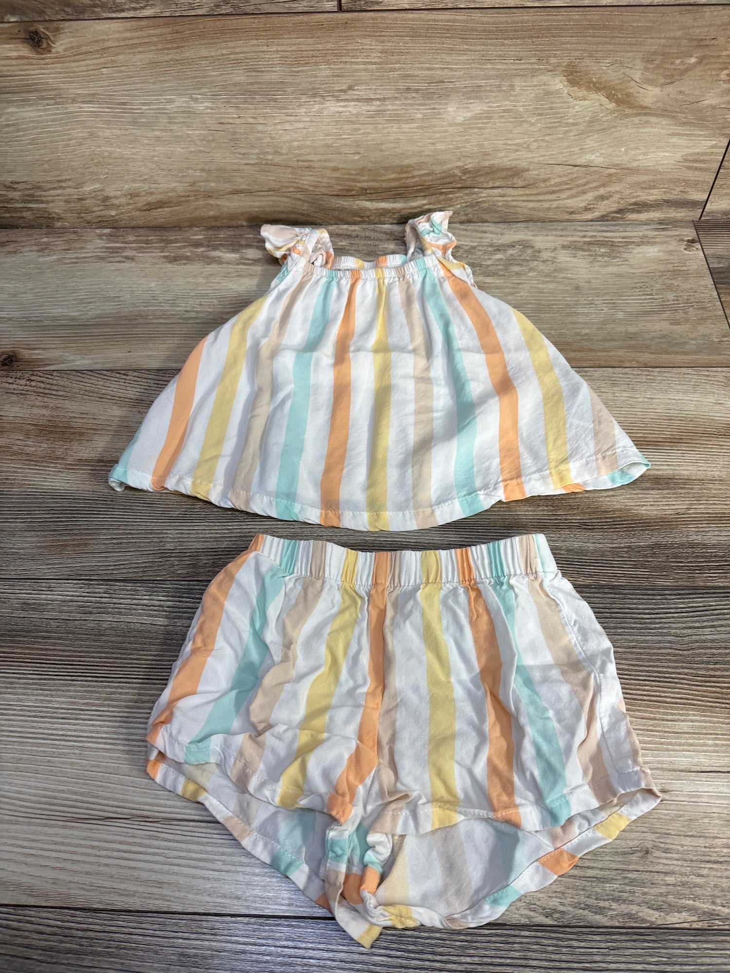 H&M 2pc Striped Viscose Tank Top & Shorts Set White sz 12m