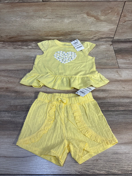 Yellow baby girl 2-piece set with floral heart top & ruffle shorts, 6-9 months