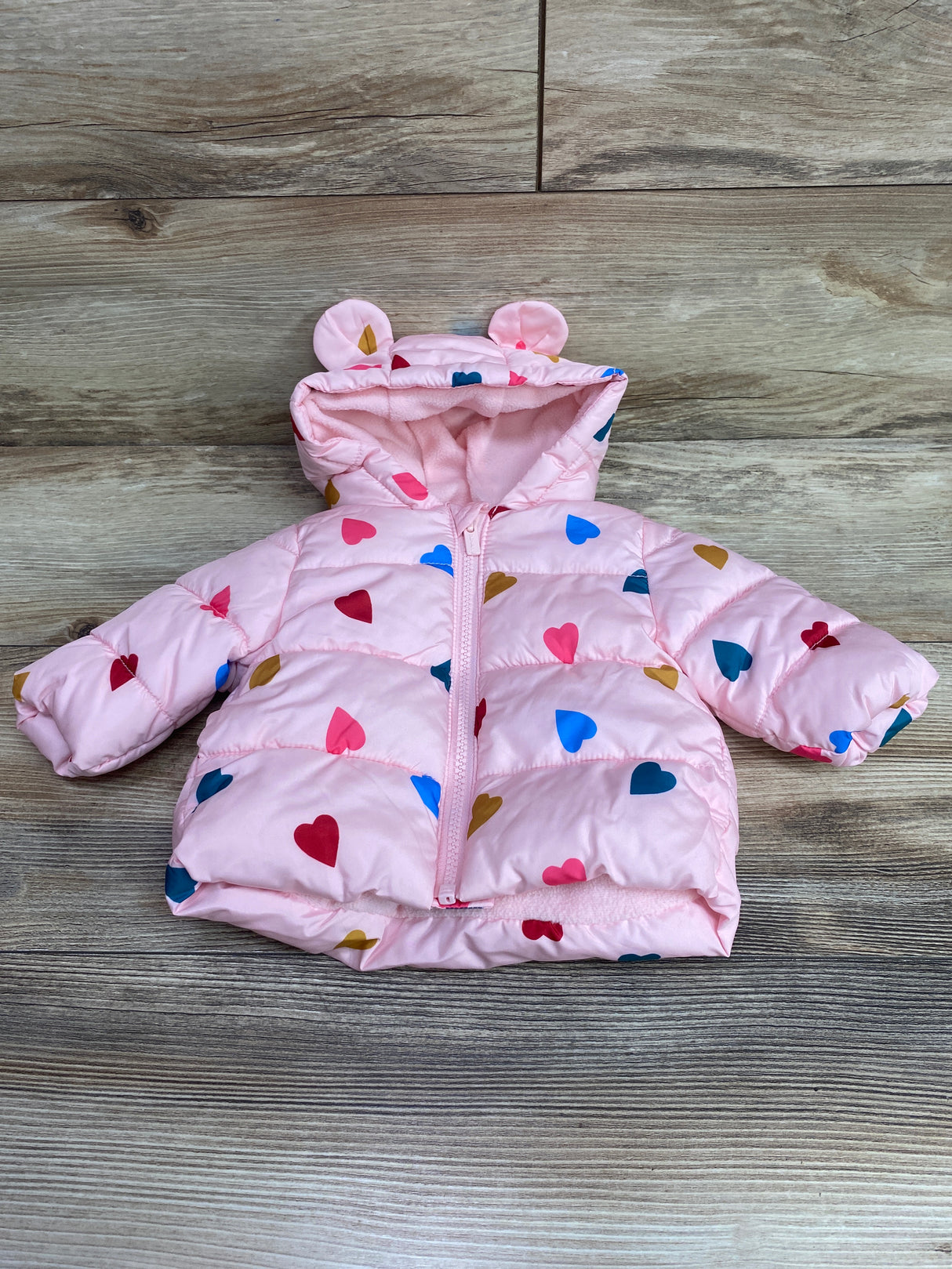 Old Navy Water-Resistant Hooded Critter Puffer Jacket Pink sz 0-3m