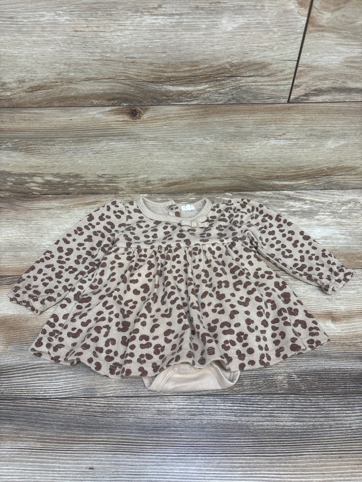 Tahari Long Sleeve Cheetah Print Knit Bodysuit Dress Beige sz 6-9m
