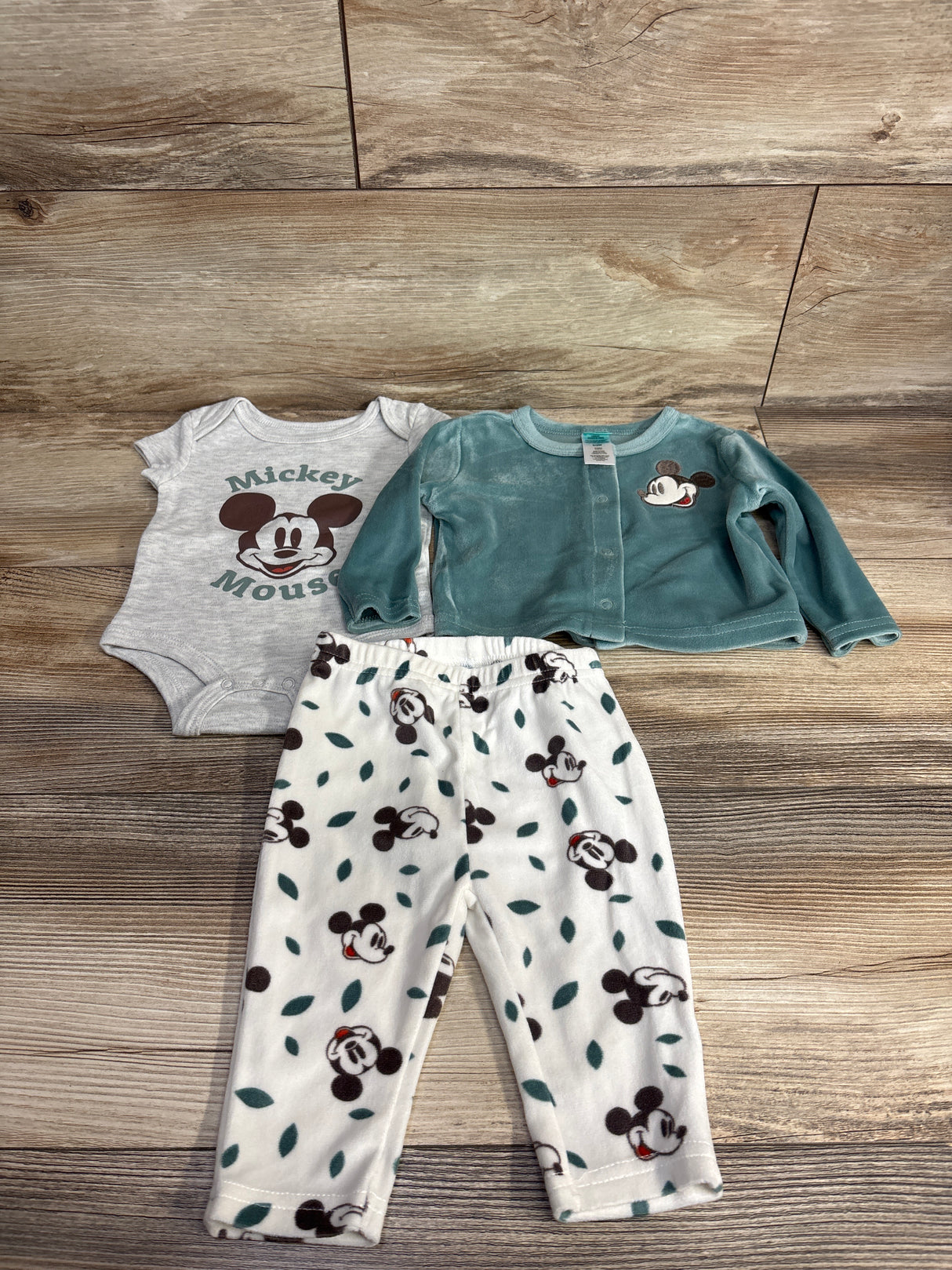Disney Baby 3pc Plush Mickey Mouse Sweater & Bottoms Set Blue sz 0-3m