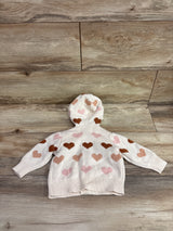 Old Navy Heart Print Hooded Button-Front Cardigan Ivory sz 3-6m