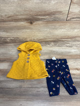 Carter's Hooded Quilted Vest & Floral Bottoms Yellow sz Newborn