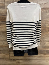 Isabel Maternity Striped V-Neck Sweater White sz Medium