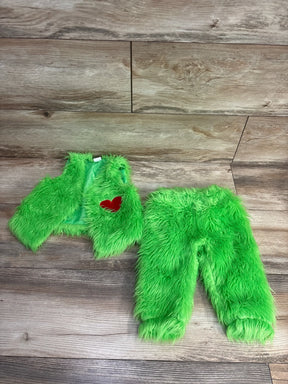 Bright green fuzzy toddler costume with red heart, perfect for kids' dress-up or Halloween