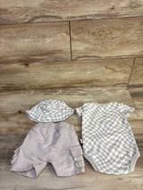 Rabbit + Bear Organic 3pc Mama's Boy Bodysuit, Shorts, & Hat Set Beige sz 6-9m