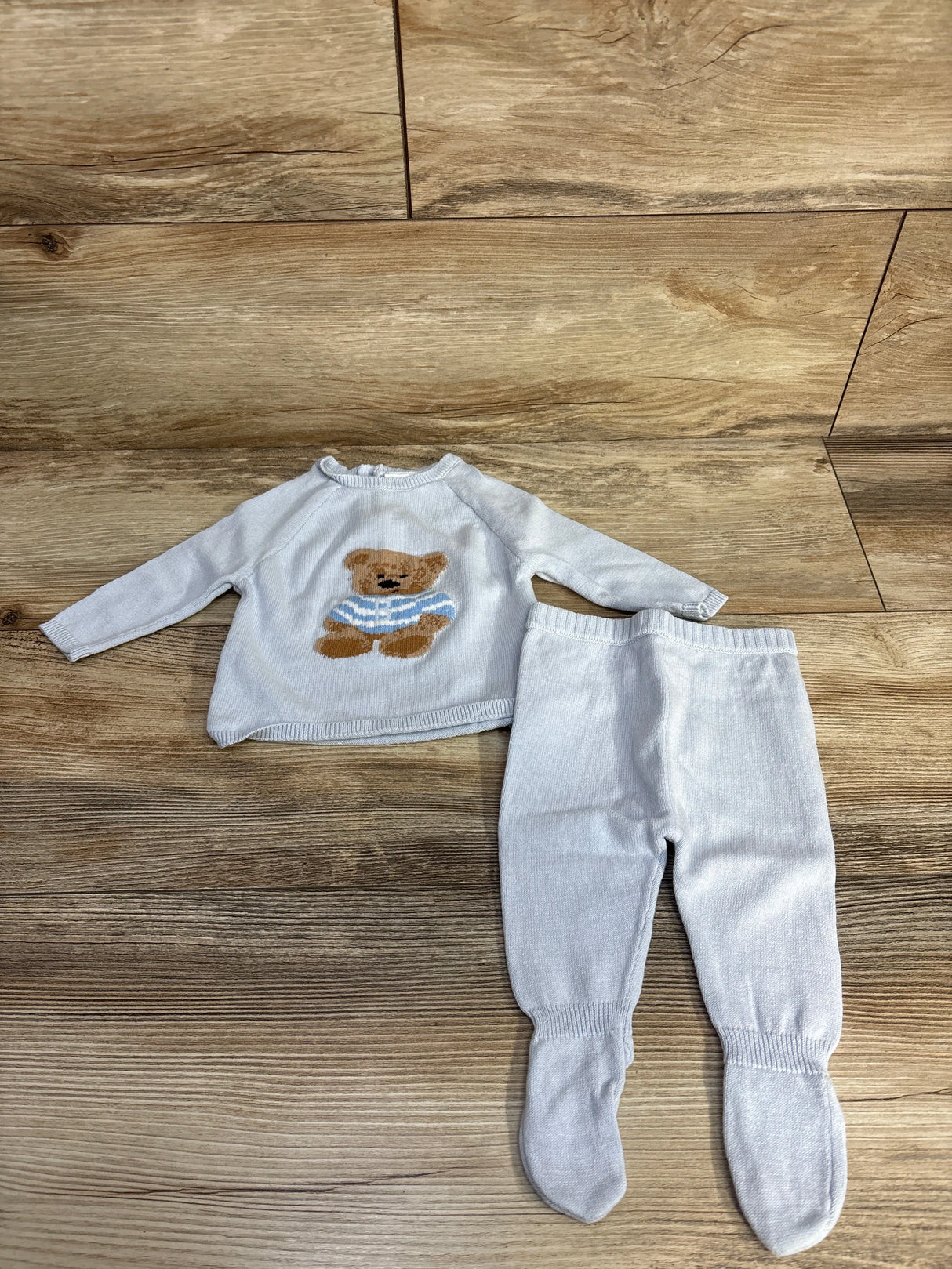 Rock A Bye Baby 2pc Knitted Bear Sweater & Pants Set Blue sz 0-3m