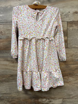 Btween 2pc Floral Long Sleeve Dress & Hair Tie White sz 4T
