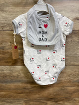 NEW Mini Hop 2pc I Love My Mom & Dad Bodysuit & Bib Set White sz 6m