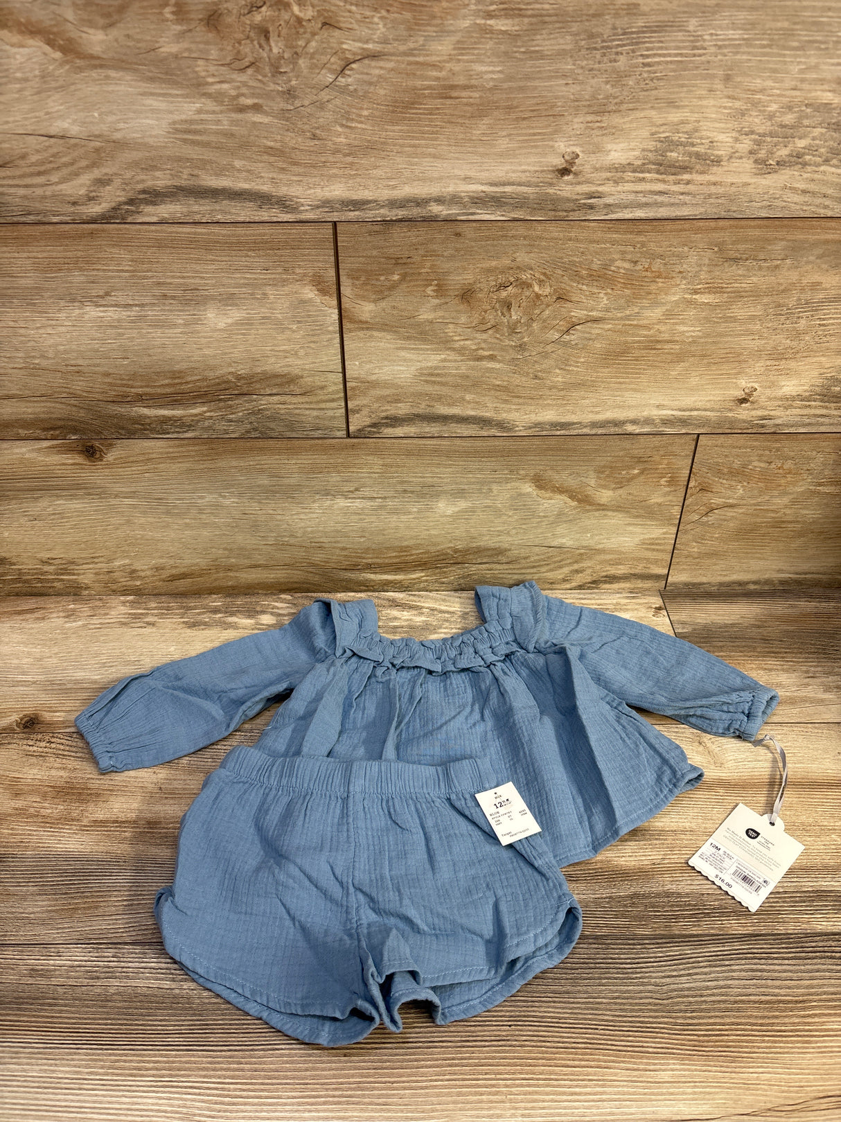 NEW Cloud Island 2pc Gauze Long Sleeve Top & Shorts Set Blue sz 12m