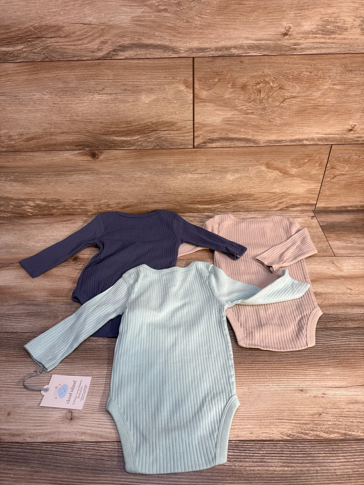 NEW Cloud Island 3pk Ribbed Long Sleeve Bodysuits Blue sz 3-6m