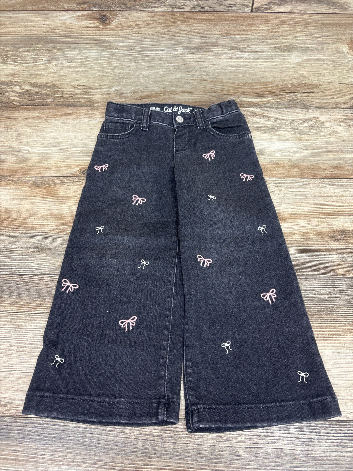 Cat & Jack Embroidered Bow Wide Leg Jeans Black sz 4T