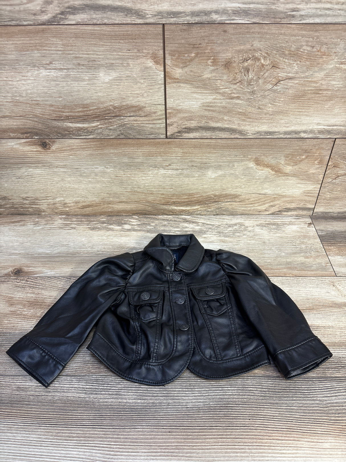 NEW Baby Gap Puff Sleeve Vegan-Leather Icon Jacket Black sz 6-12m