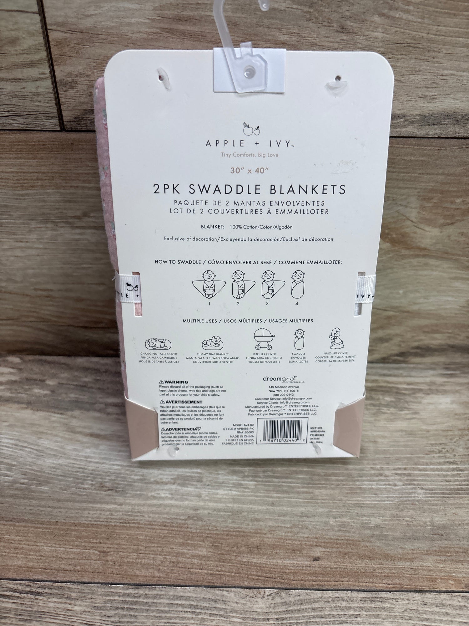 NEW Apple + Ivy 2pk Swaddle Blankets 30x40''