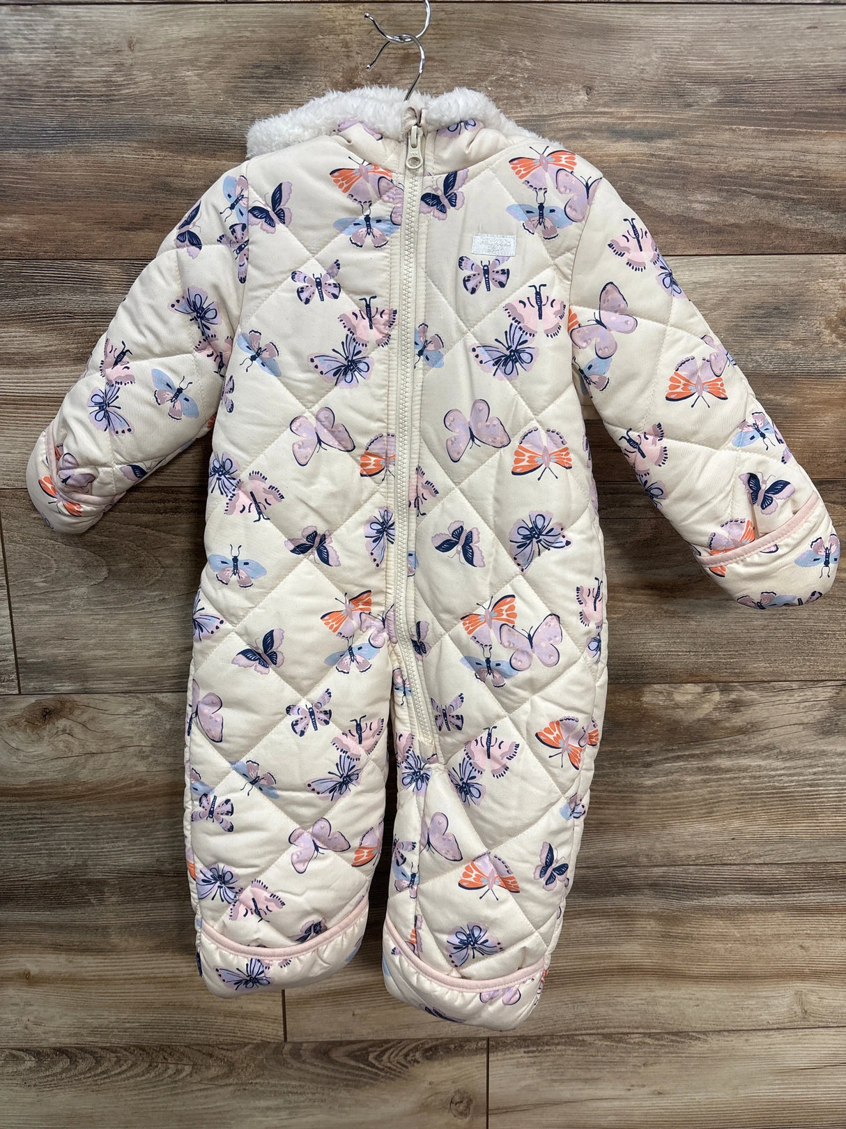 OshKosh Butterfly Print Sherpa-Lined Snowsuit Ivory sz 12m