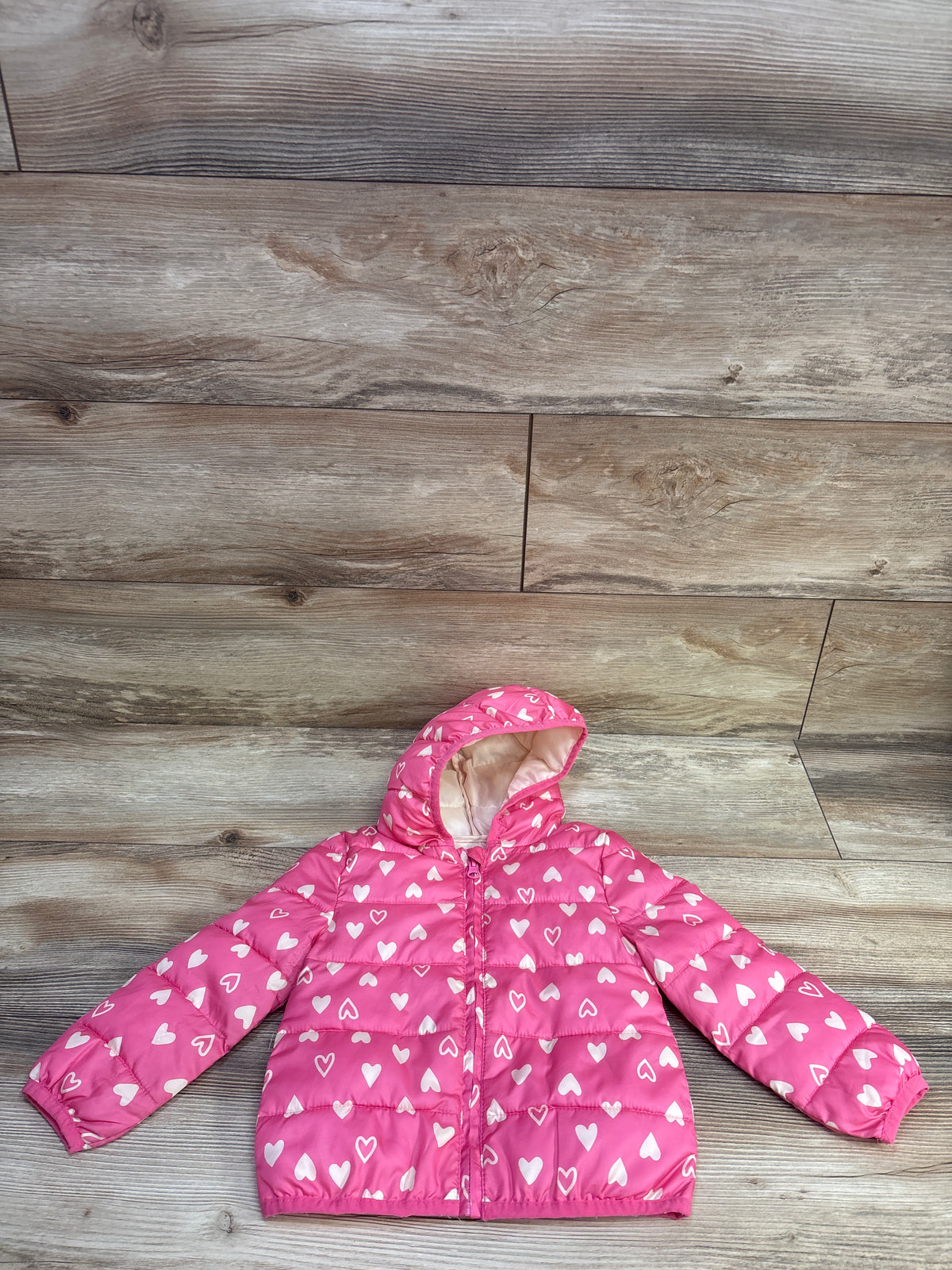 Epic Threads Heart Print Lightweight Puffer Jacket Pink sz 2T
