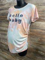 Time and Tru Maternity Hello Baby Tie-Dye Ruched Shirt Pink sz Small