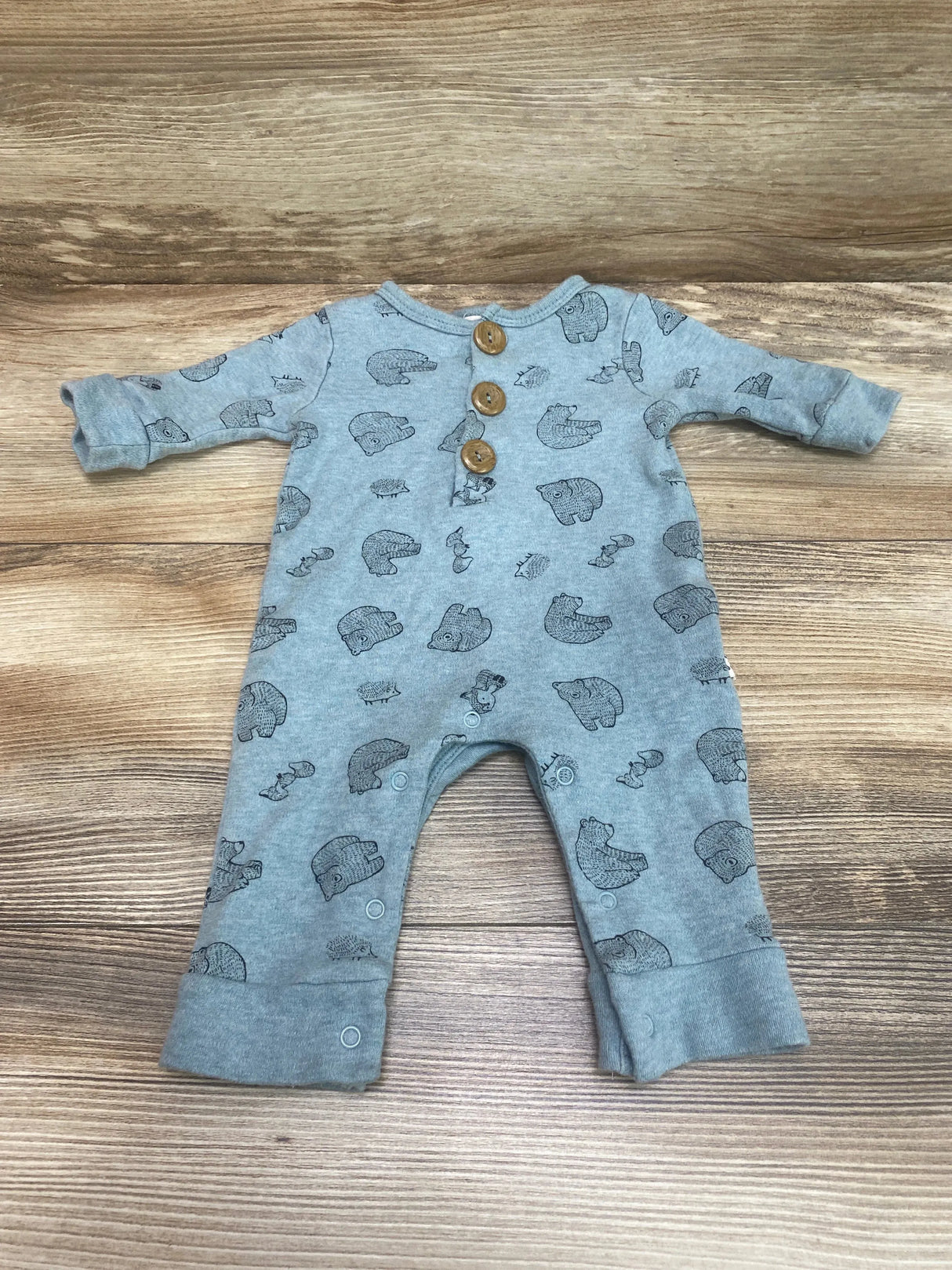 Rabbit + Bear Organic Henley Bear Print Coverall Blue sz 0-3m