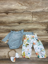 3pc Daddy's Girl Mommy's World Bodysuit Set Green sz 9-12m