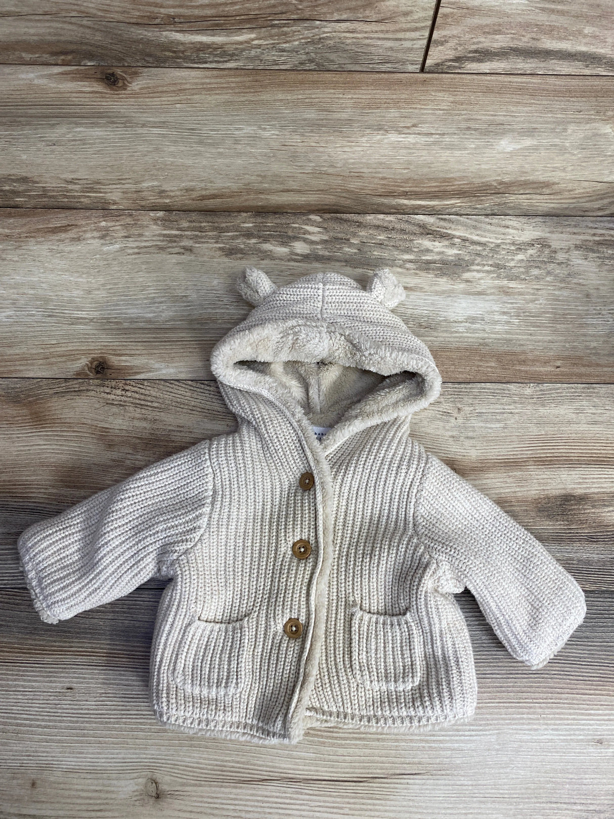 Baby Gap Sherpa-Lined Garter Sweater Oatmeal sz 0-3m