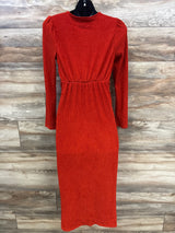 Shein Textured Maternity Long Sleeve Maxi Dress Blood Orange sz Small