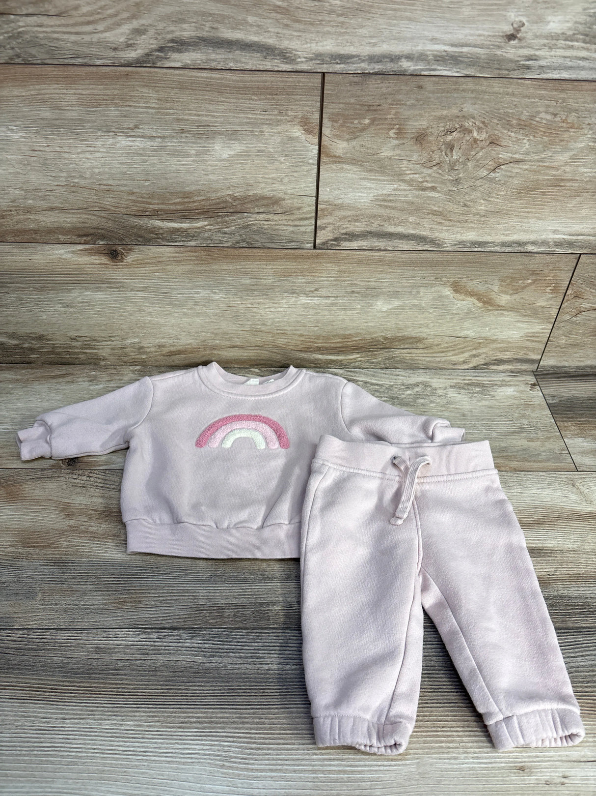 Baby Gap Fleece 2pc Dull Pink Rose Rainbow Outfit Set sz 3-6m