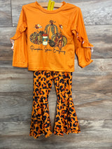 NEW 2pc Pumpkin Spice Shirt & Leopard Print Bottoms Orange 2-3T