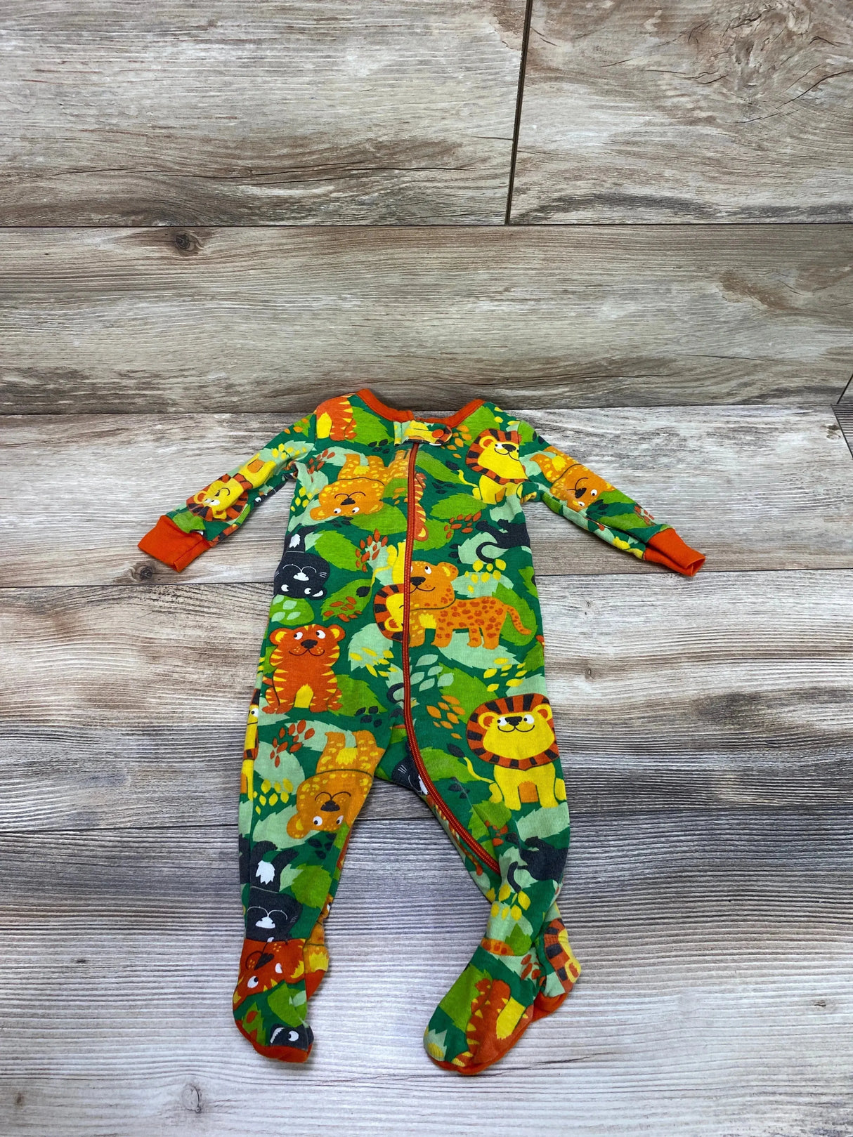 Children's Place Big Cat Print Sleeper Green sz 3-6m