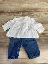 NEW Baby Gap 2pc Ruffled Button Up Shirt & Jeans Set White sz 0-3m