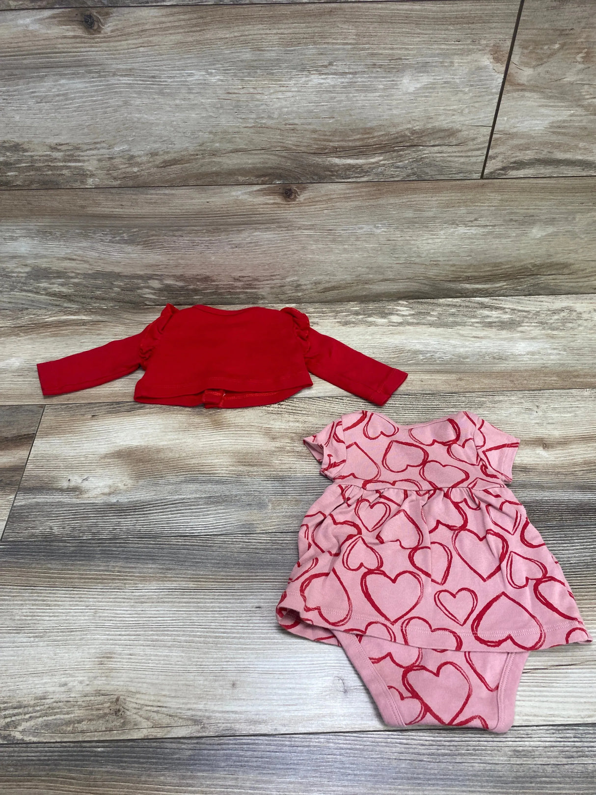 Just One You 2pc Cardigan & Heart Print Bodysuit Dress Pink Red sz 3m