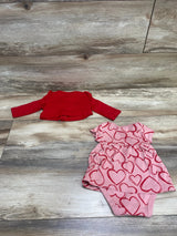 Just One You 2pc Cardigan & Heart Print Bodysuit Dress Pink Red sz 3m