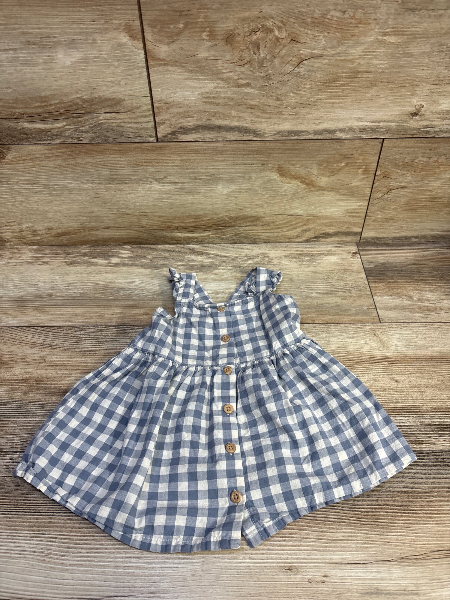 H&M Checkered Ruffle-Trimmed Dress Blue sz 9m