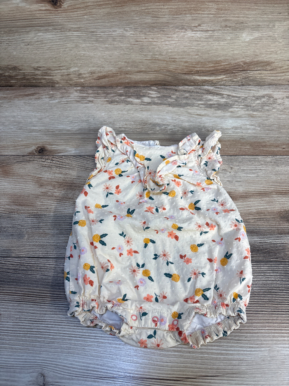 Cat & Jack Textured Floral Bubble Romper Cream sz 3-6m