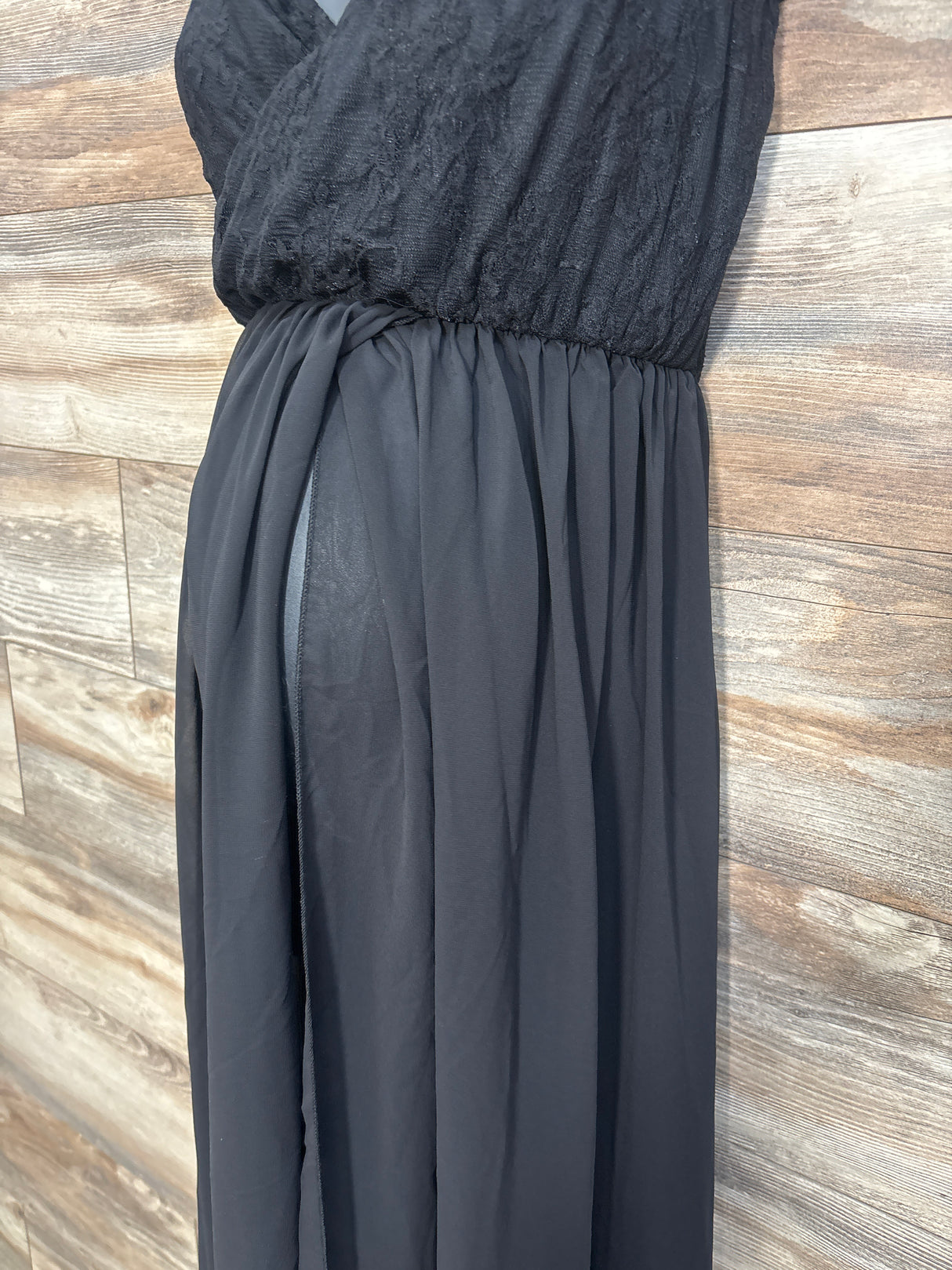 Maternity Sheer Open-Belly Lace Photoshoot Dress Black sz Small
