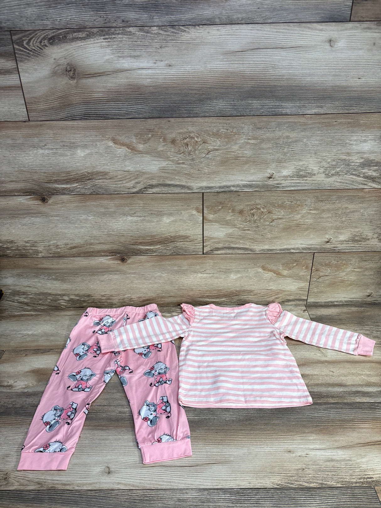 2pc Elephant Striped Shirt & Bottoms Set Pink sz 18-24m