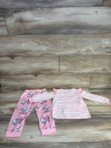 2pc Elephant Striped Shirt & Bottoms Set Pink sz 18-24m