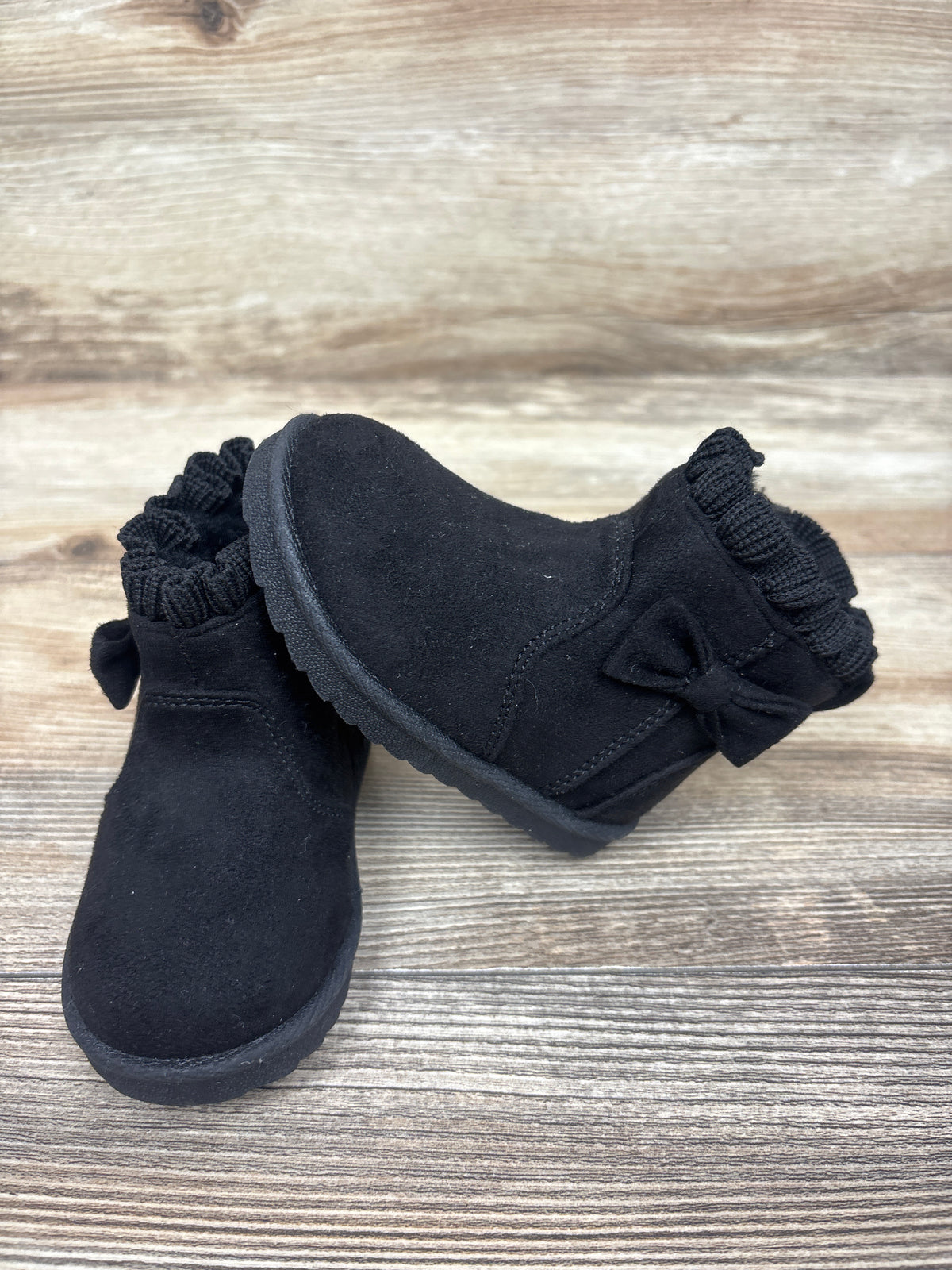 Wonder Nation Faux Fur Lined Bow Boots Black sz 4c