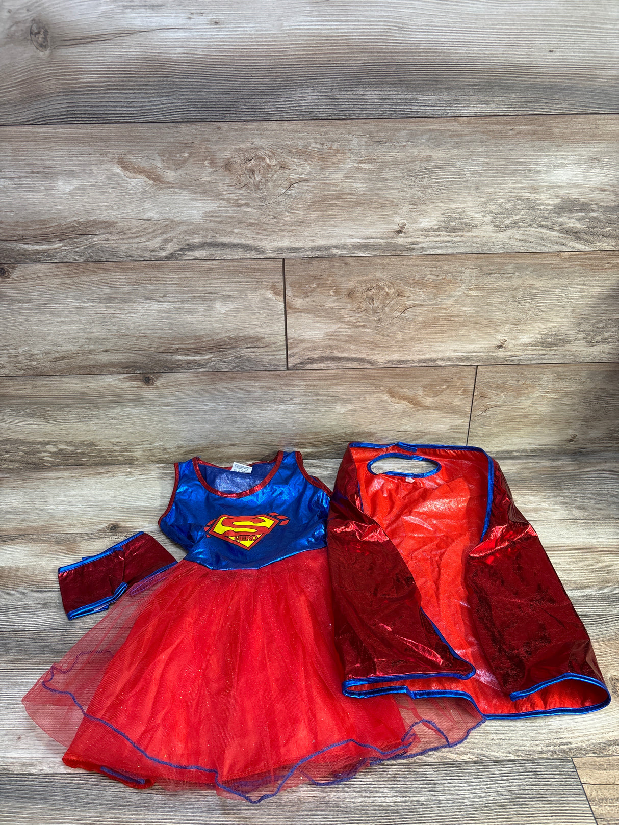 DC Comics Supergirl 3pc Costume Dress, Cape, & Arm Cuffs Blue sz 4-6T
