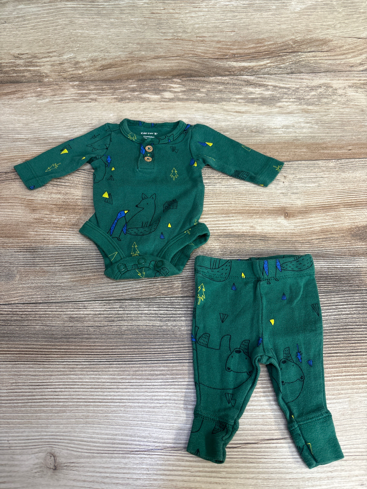 Carter's 2pc Tree & Animal Print Bodysuit & Pants Set Green sz Preemie
