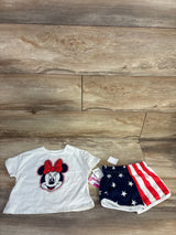 NEW Disney Junior Minnie Mouse 2pc USA Shirt & Shorts Set White sz 18m
