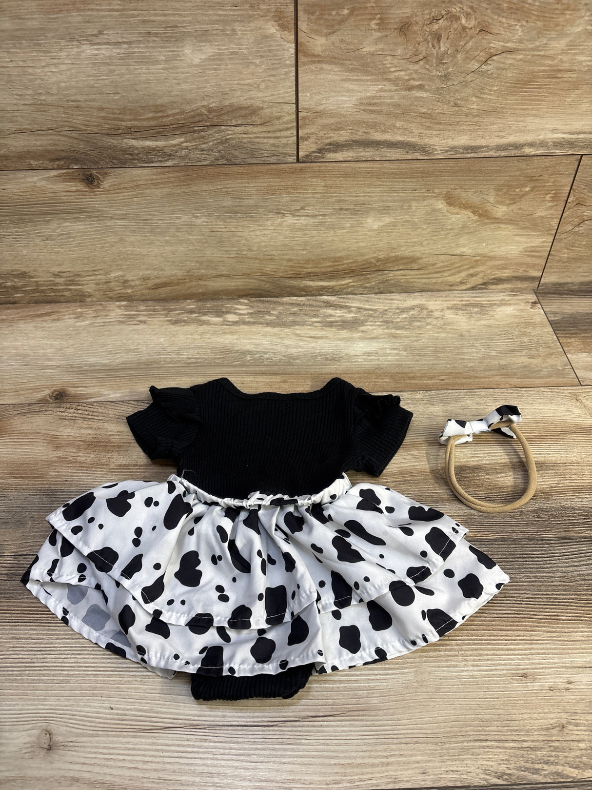 I Got It From My Mama 2pc Cow Print Bodysuit Dress & Headband Black sz 3-6m