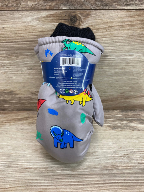 NEW ThermaWear Kid's Lt. Grey Ski Dinosaur Mittens