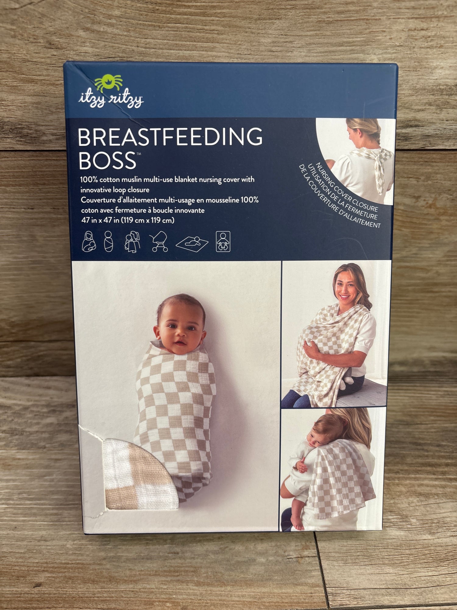 NEW Itzy Ritzy Muslin Breastfeeding Boss Nursing Cover, Toast Checkerboard
