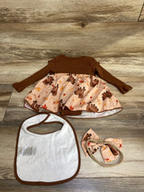 3pc Thanksgiving Romper Dress Set Brown sz 9-12m
